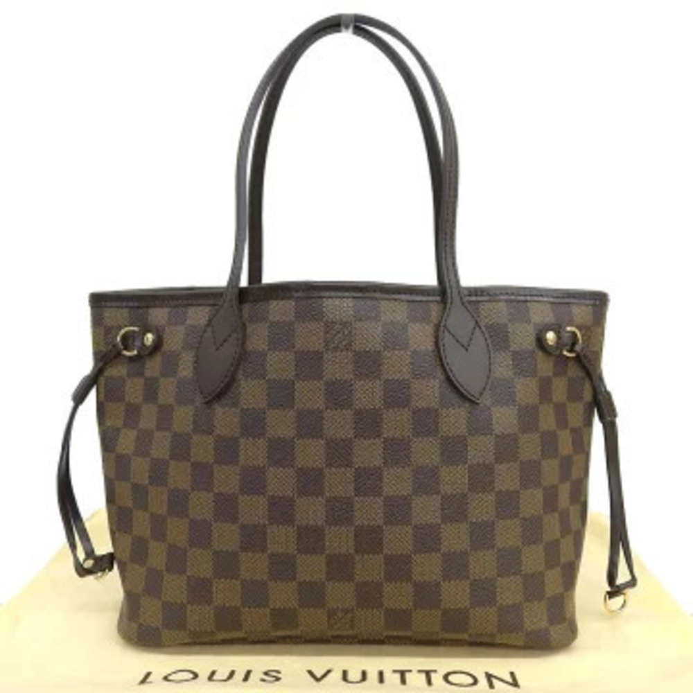 Louis Vuitton Damier Neverfull Tote Bag Canvas Leather Ebene Brown